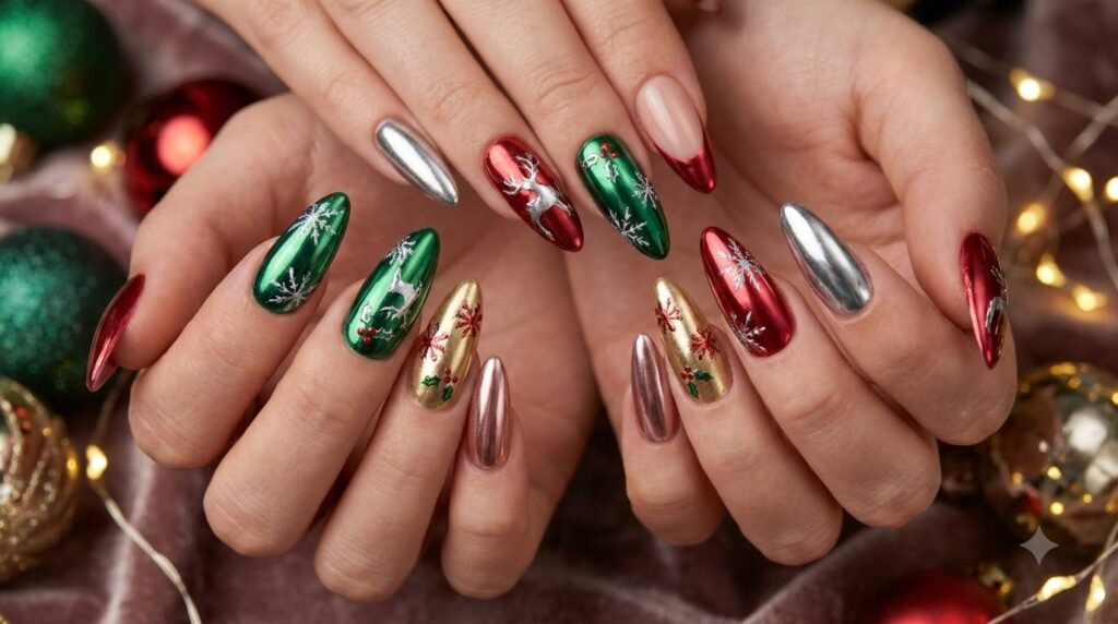 Christmas Chrome Nails